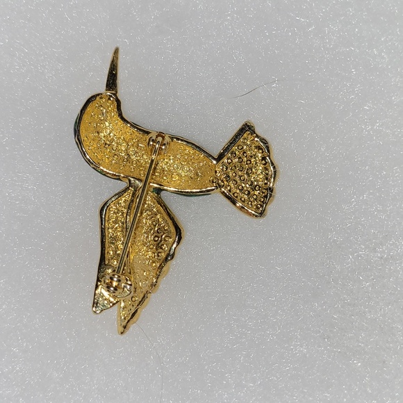 Hummingbird Brooch Green & Blue Enamel & Crystal Rhinestones Bird of Paradise 2" - Picture 4 of 8